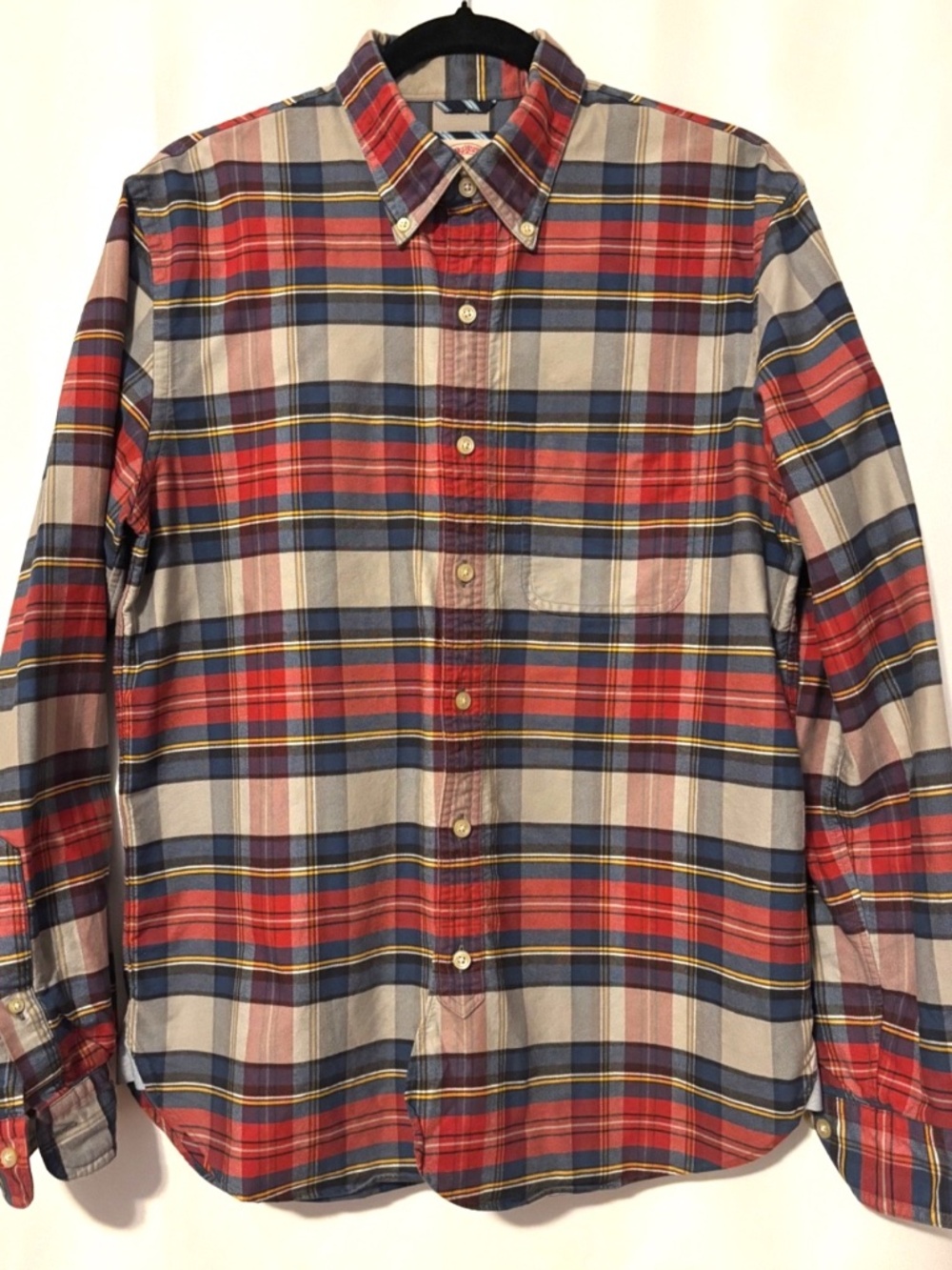 Red Blue Gray Plaid Supima Cotton Button Down Shirt Size M Brooks Brothers